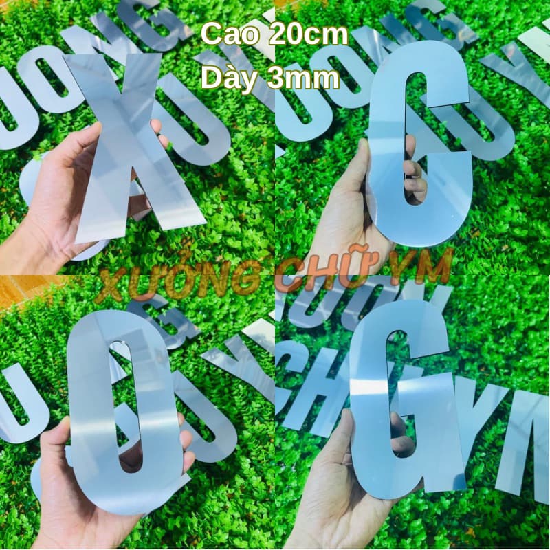 Chữ Alu Bạc Gương Cao 20cm Dày 3mm Dán Tường Biển Quảng Cáo