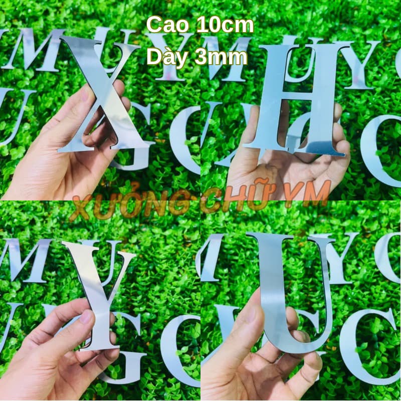 Chữ Alu Bạc Gương Cao 10cm Dày 3mm Font Time Dán Tường Biển Quảng Cáo