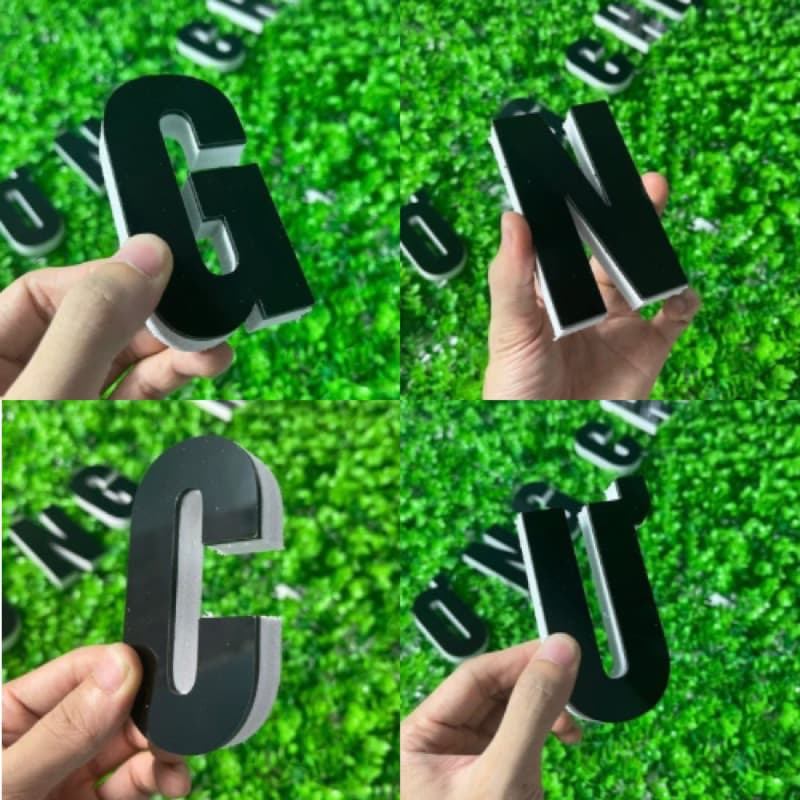 Chữ Nổi Alu Đen Bóng Chân Fomex Trắng Cao 10cm Trang Trí Dán Tường, Biển Quảng Cáo
