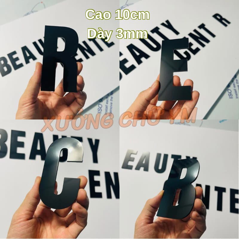 Chữ Alu Đen Bóng Cao 10cm Dày 3mm Dán Tường Biển Quảng Cáo