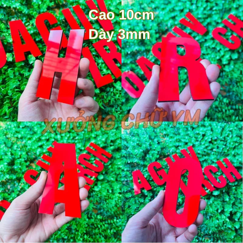 Chữ Alu Đỏ Bóng Cao 10cm Dày 3mm Dán Tường Biển Quảng Cáo