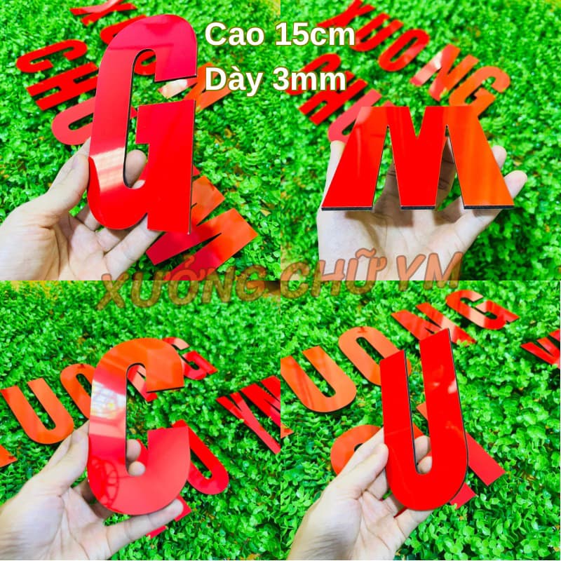 Chữ Alu Đỏ Bóng Cao 15cm Dày 3mm Dán Tường Biển Quảng Cáo