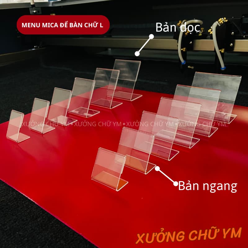 Menu mica để bàn chữ L trong suốt, kệ trưng bày bảng giá, thông tin sản phẩm, bảng tên, nhiều kích thước