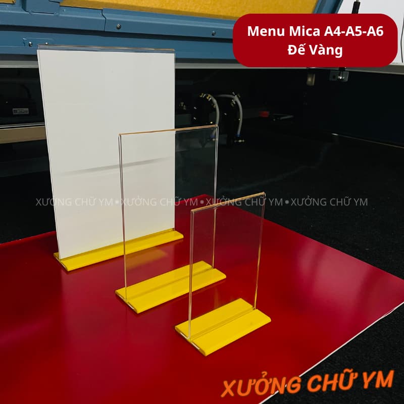 Kệ Menu Mica Để Bàn – Đế Lùa Tiện Dụng, Khổ A4 A5 A6 – Dùng Cho Quán Ăn, Cafe, Spa
